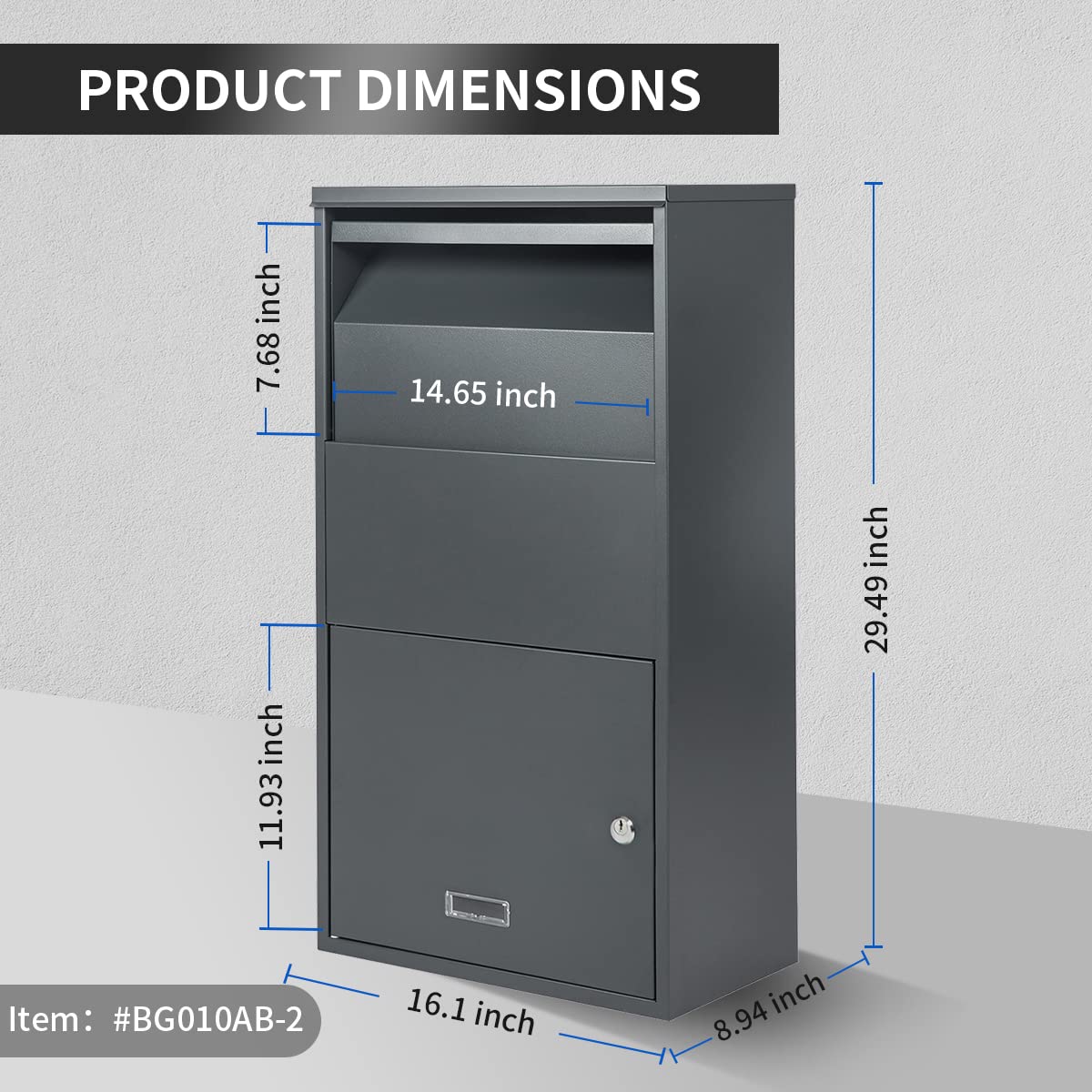 Ydocabinit Package Delivery Boxes for Outside,Extra Large Mailbox,Galvanized Steel Parcel Mailbox,Wall Mounted Lockable Anti-Theft for Outdoor Porch,Curbside,Grey,BG010A