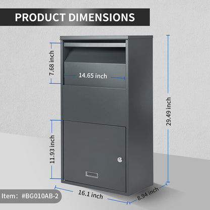 Ydocabinit Package Delivery Boxes for Outside,Extra Large Mailbox,Galvanized Steel Parcel Mailbox,Wall Mounted Lockable Anti-Theft for Outdoor Porch,Curbside,Grey,BG010A