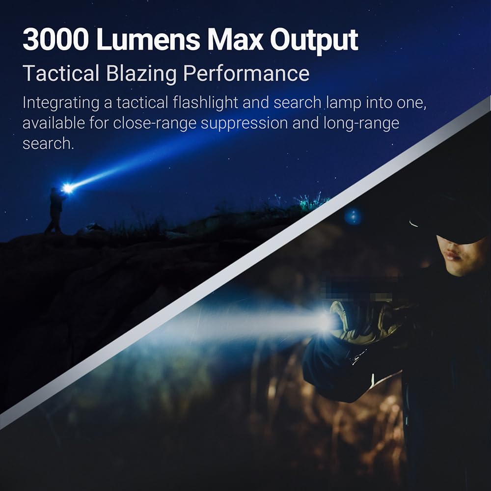 NEXTORCH TA30C Max Tactical Flashlight, 3000 Lumens High Bright USB-C Rechargeable Handheld Light, 5 Modes Strobe Long Throw IPX8 Waterproof Heavy Duty Flashlight for Outdoor Adventure Daily Carry