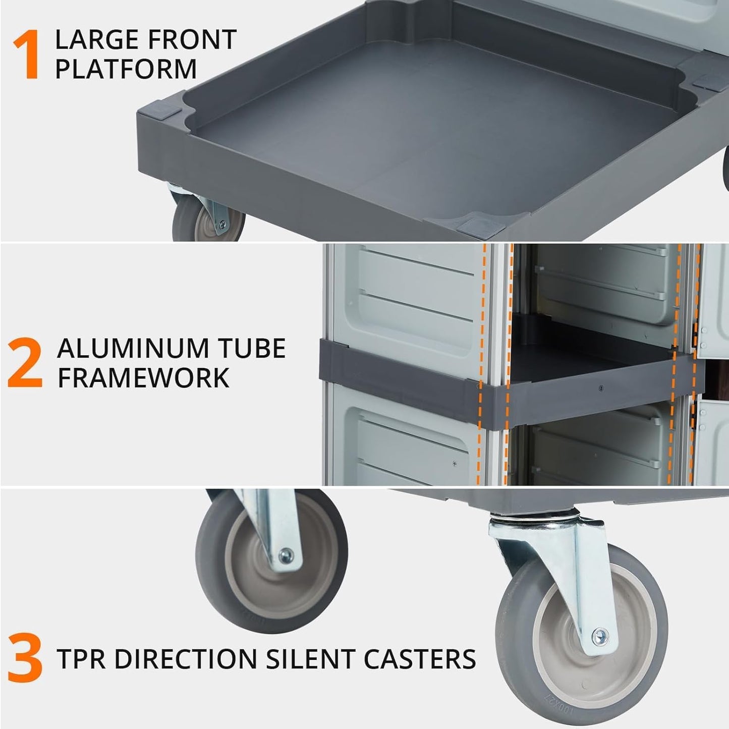Commercial Janitorial Cart with 2 Cabinet, Cleaning Cart On Wheels, Housekeeping Caddy with Cover, Shelves, and Vinyl Bag, Hotel Housekeeping Room Hand Push Utility Service Cart