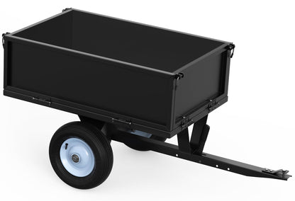 YINTATECH ATV Trailer Steel Dump Cart,Heavy Duty Pull Behind Dump Trailer with Fold-Down Side Panels, Yard Garden Utility Trailer for Lawn Mower Trailer Tractor, Alloy Steel, Black