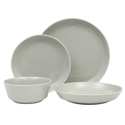 Gibson Home Summer Shades 16 Piece Plates and Bowls Dishes Service for 4 Porcelain Dinnerware Set - White