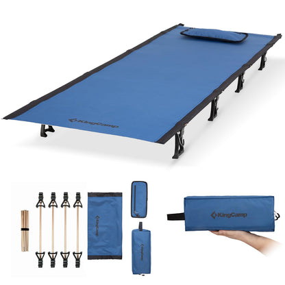 KingCamp Ultralight Camping Cot, Portable Folding Sleeping Cot for Adults, 265 Lbs Heavy Duty Compact Bed for Outdoor Backpacking Travel Hiking, Extra Wide 75 x 25 Inches, Blue Black