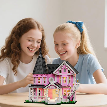 1349PCS Pink Palace House Building Set Halloween Haunted House Blocks Toy with Lights Christmas for Teens Girls 12+ Halloween House Kit for Kids Adults