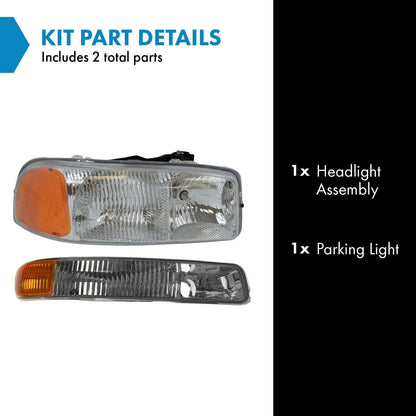 TRQ Right Lighting Kit Compatible with GMC GM2503188 GM2521174, Amber, Model LKA55877