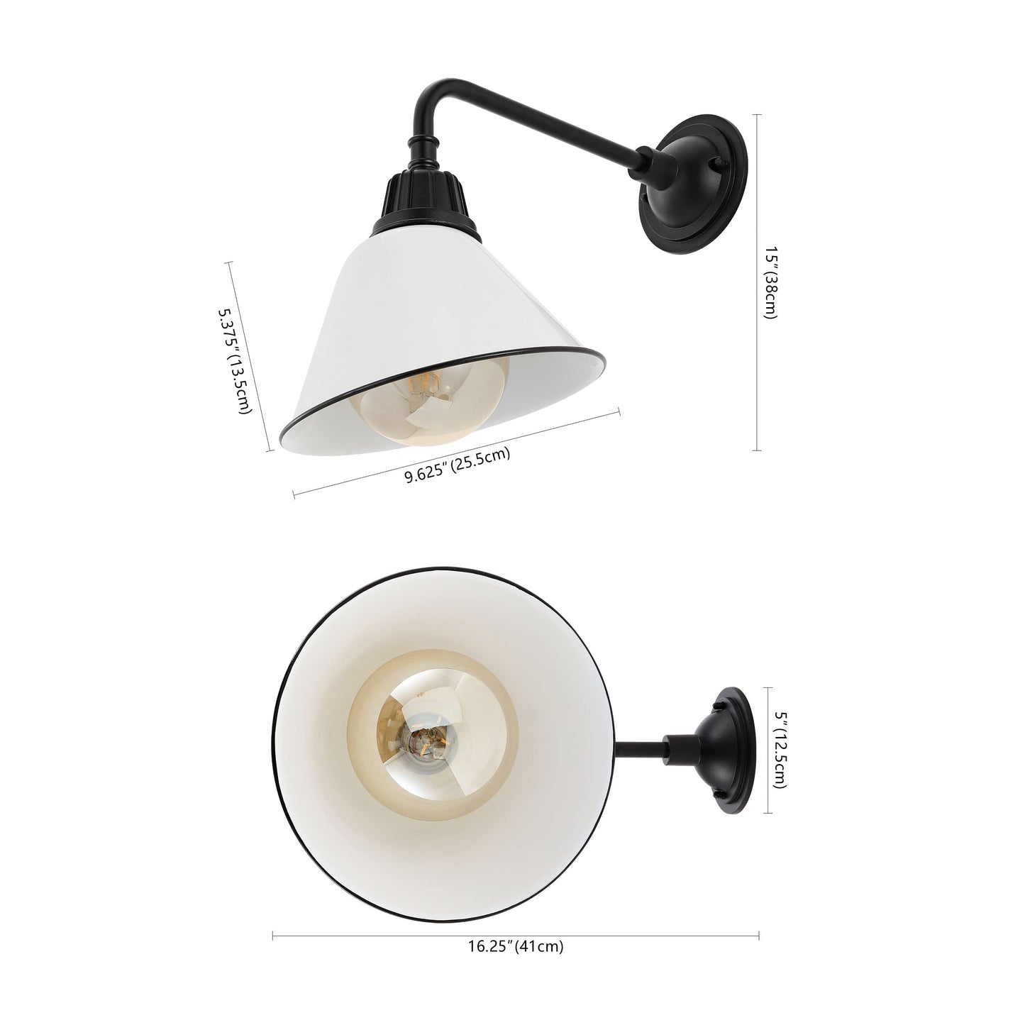 JONATHAN Y 9.63" White/Black 1-Light Farmhouse Outdoor Sconce, Industrial LED Wall Light, Gooseneck Arm Barn Lamp with Metal Bell Shade for Porch, Patio, Kitchen, LED Bulb Included JYL7612A