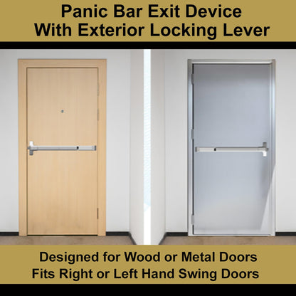 Dynasty Hardware Push Bar Panic Exit Device for Emergency Exit Doors Painted Aluminum, with Exterior Lever Handle