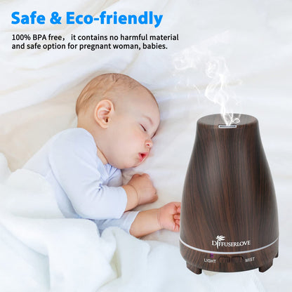 Diffuserlove Essential Oil Diffusers 200ML Remote Control Ultrasonic Mist Humidifiers BPA-Free Aromatherapy Diffuser with 7 Color Lights, Auto Shut-Off for Bedroom Office Kitchen