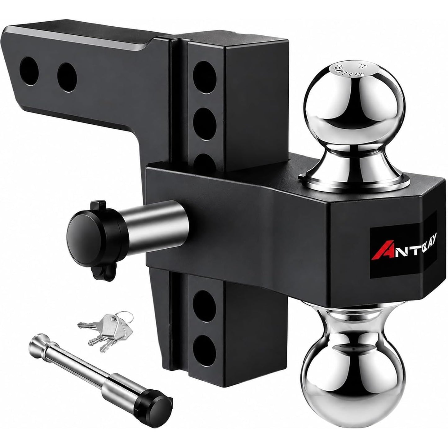 Adjustable Aluminum Trailer Hitch - Fits 2" Receiver, 6" Drop & Rise Dual Ball Mount (2" X 2-5/16") - 12,500 LBS GTW Towing Capacity with 2 Locking Pins for Trailers, Campers, Agricultural Machines