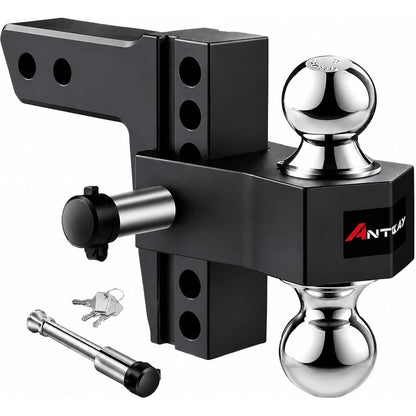 Adjustable Aluminum Trailer Hitch - Fits 2" Receiver, 6" Drop & Rise Dual Ball Mount (2" X 2-5/16") - 12,500 LBS GTW Towing Capacity with 2 Locking Pins for Trailers, Campers, Agricultural Machines