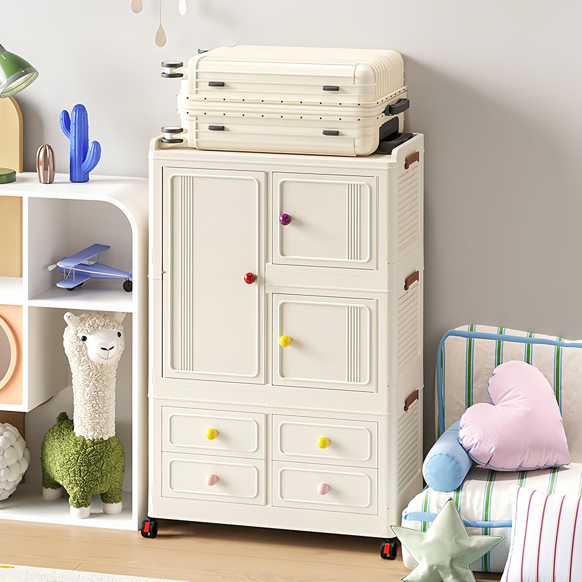 FoldTrend Foldable Storage Cabinet with Locking Wheels & Lids, Heavy-Duty ABS, Large Capacity Closet Organizers and Storage for Home, Apartment, Dorm, Closet - Easy No-Tool Assembly
