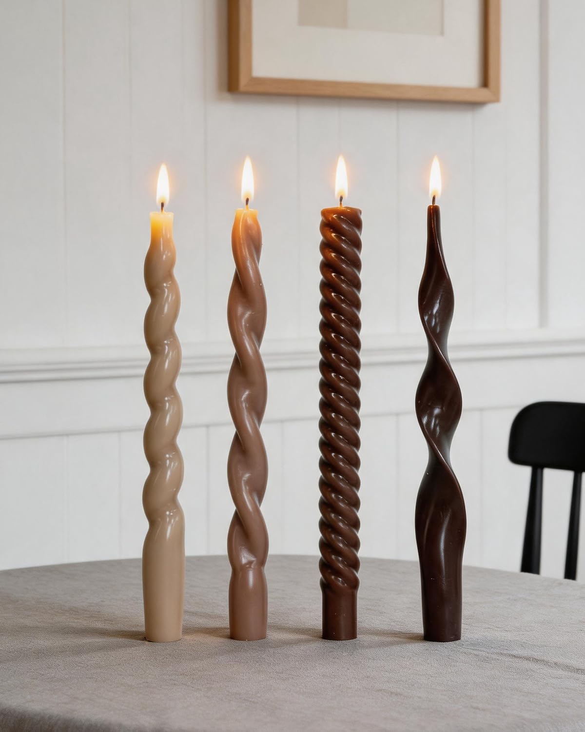 Spiral Taper Candles Brown Candlesticks Unscented Smokeless Tall Candles for Fall Decor Holiday Dinner Party Christmas Decorations-10inch,4pcs