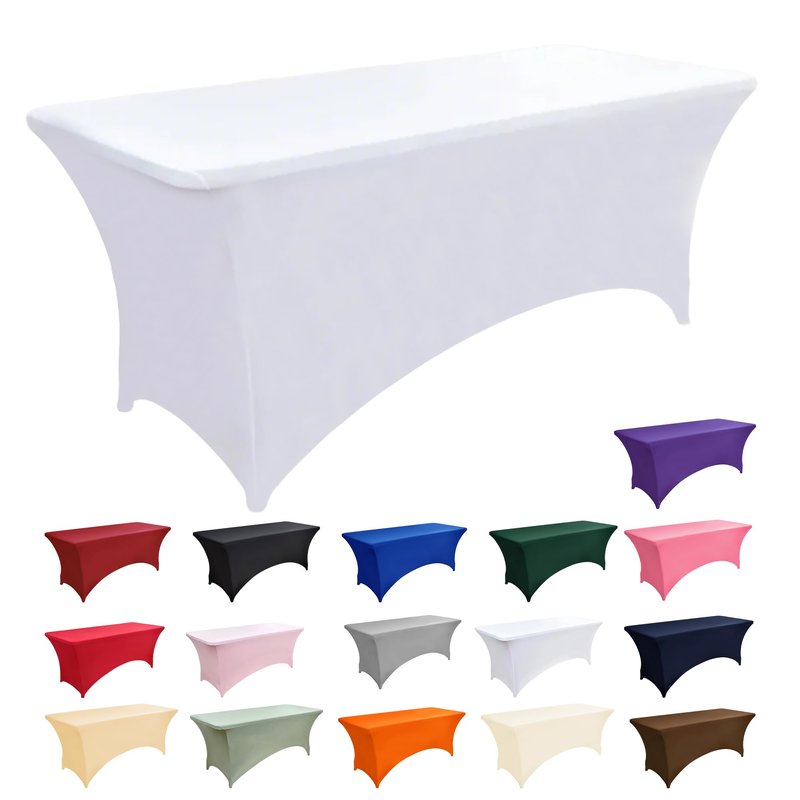 ZarzaaSik 6-Pack 6ft White Spandex Table Covers for Rectangle Standard Folding Tables - Wrinkle Resistant Stretch Tablecloths - Ultimate Fitted Table Protector for Parties, Trade Shows, Wedding