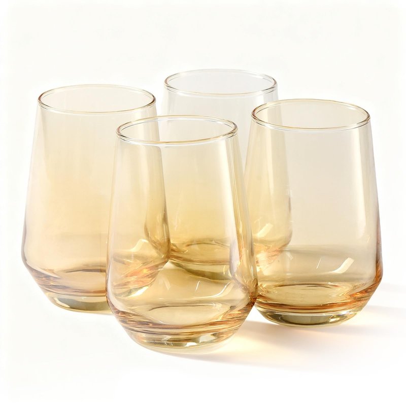 NobleWares Drinking Glasses - Set of 4-13oz. Margarita Glass Cups - Dishwasher Safe Cocktail Clear Heavy Base Tall Beer Glasses, Water Glasses, Bar Glass, Wine, Juice, Iced Tea Glass Cups Gold