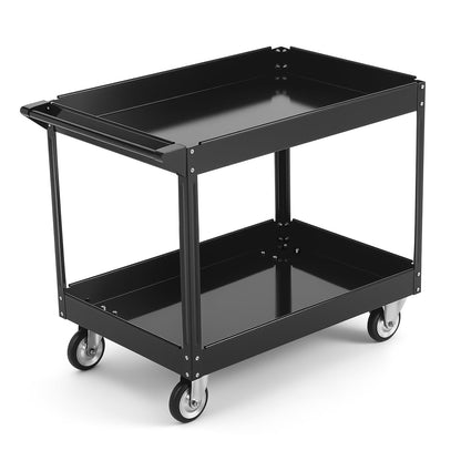 Utility Cart on Wheels, 500 lbs Capacity, 40" x 24.4" x 32.48"，Rolling Work Carts with Wheels, 2 Shelf Heavy Duty Steel Service Cart Suitable for Warehouse, Garage, School & Office, Cleaning, Black