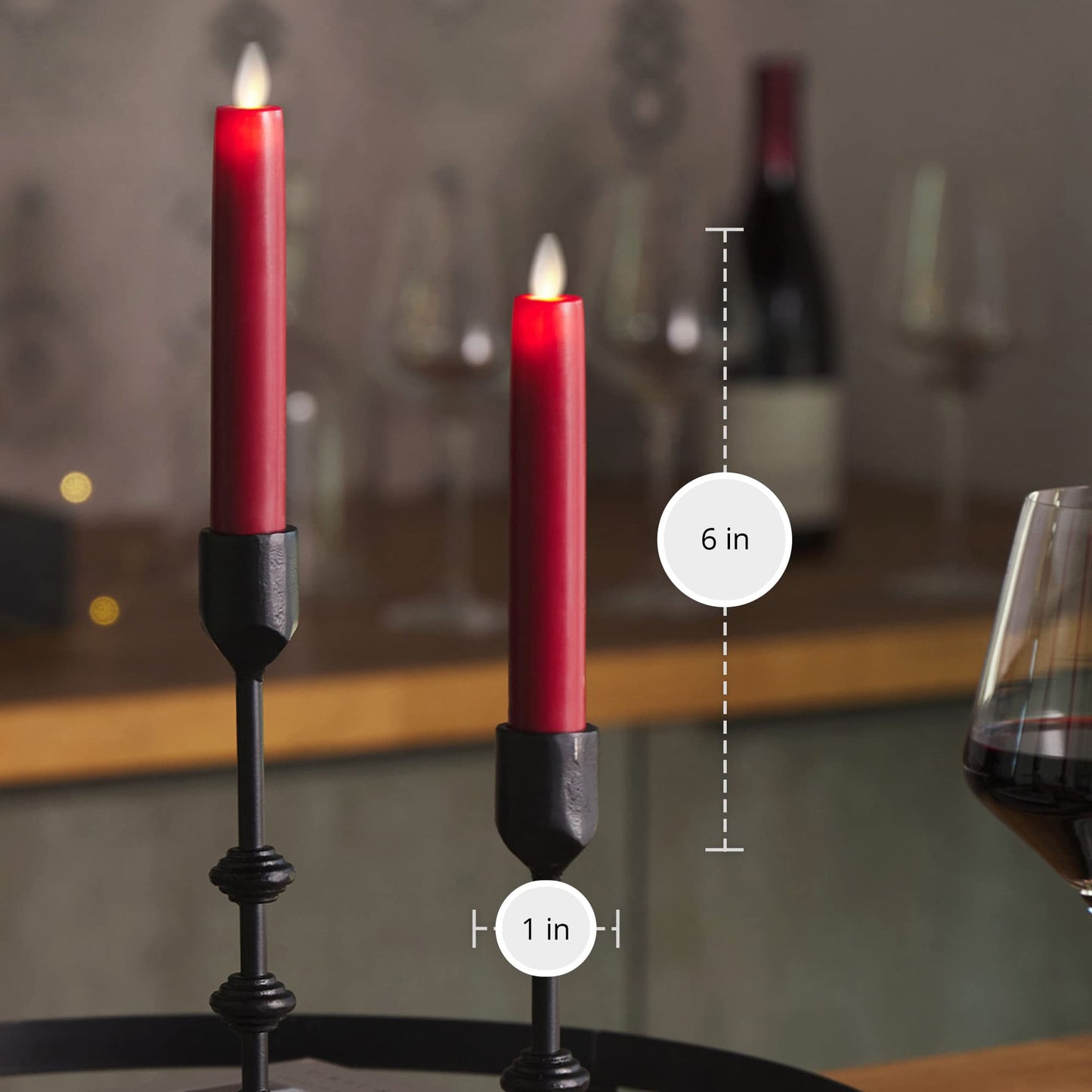 Luminara - Flameless Battery Operated Taper Candle - Red - Pack of 2-1x6 inch - LED Flickering Flame - Realistic Safe for Home Kids and Pets