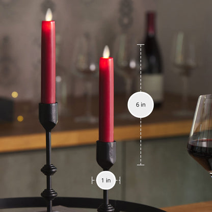 Luminara - Flameless Battery Operated Taper Candle - Red - Pack of 2-1x6 inch - LED Flickering Flame - Realistic Safe for Home Kids and Pets