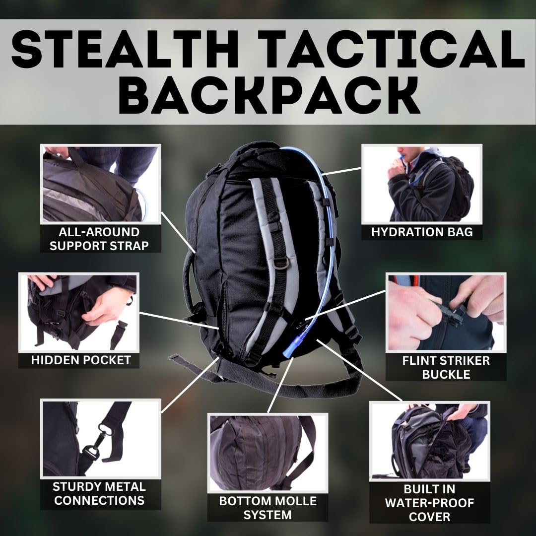 Emergency Zone Stealth Tactical 2-Person, 72-Hour Emergency Survival Kit, Wilderness Survival Gear, Waterproof & First Aid, Food & Water, Ready for Earthquake, Wildfires, Disaster Preparedness