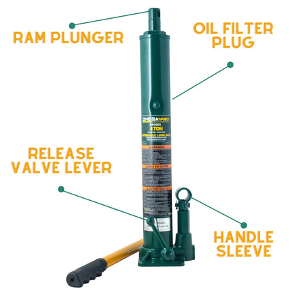 Omega Pro Hydraulic Long Ram Jack - 4 Ton Capacity with Flat Base for Auto Garage Shop, Green (OP400S)