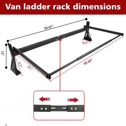 hightall Van Ladder Rack with Roller,Adjustable Length 50-61" Van Roof Rack with Cargo Stoppers,Compatible with Ford Transit150/250/350,Enclosed Trailer,Drilling Required