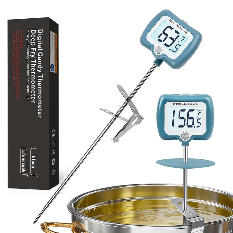 Candy Thermometer for Candy Making with Rotatable Large Display 10'' Long Probe,Digital Instant Read Candy Thermometer with Pot Clip,Candle Smoker, Oil Cooking (Blue)