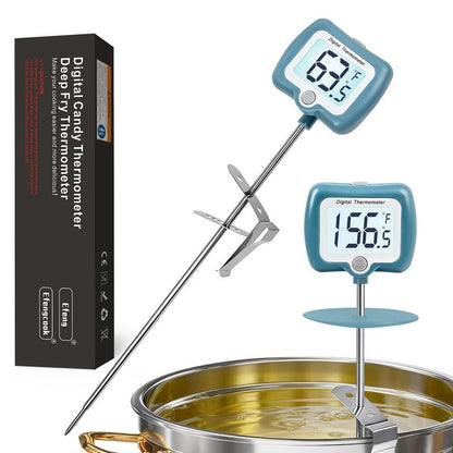 Candy Thermometer for Candy Making with Rotatable Large Display 10'' Long Probe,Digital Instant Read Candy Thermometer with Pot Clip,Candle Smoker, Oil Cooking (Blue)