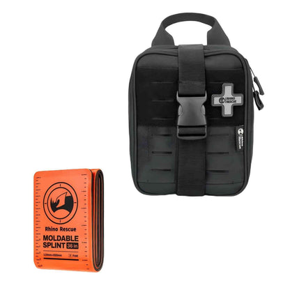 RHINO RESCUE Bundle-IFAK Trauma Kit with C-A-T Tourniquet for Wound Care+First Aid Splint 36" X 4.3" Orange-Gray, Keep Bones in Position
