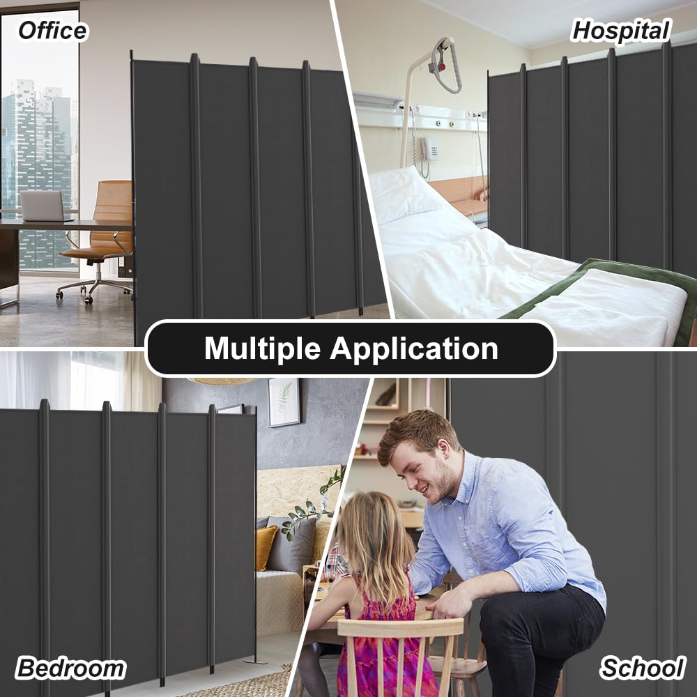 Kokorona 6 Panel Room Divider, 6FT Tall Folding Privacy Screen Wall Dividers, Portable Privacy Screen Freestanding Room Divider for Room Separation, Included - Cover Strips, Grey, 120''W x 72''H