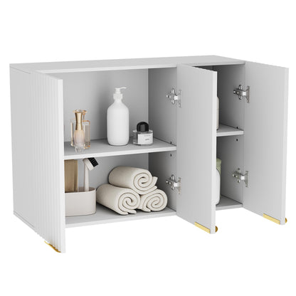 ChooChoo 3-Door Bathroom Wall Cabinet, Fluted Kitchen Wall Cabinet with Adjustable Shelf, Wall Mounted Storage Cupboard for Bathroom, Laundry Room, Entryway, Garage, White
