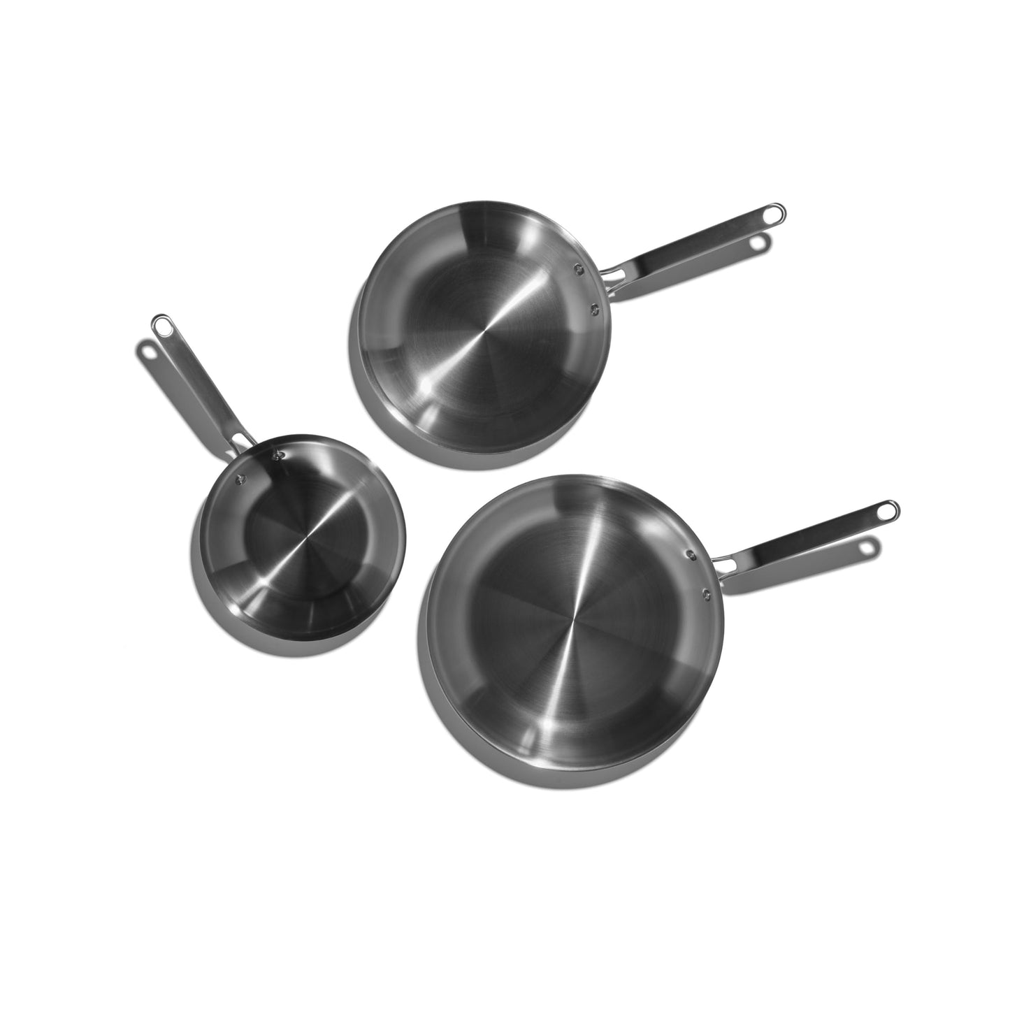 Heritage Steel Eater Series 3 Piece Fry Pan Set | Made in USA | 5-Ply Fully Clad Stainless Steel Pan | Stay Cool Handle Design | Induction Ready & Non-Toxic Pan