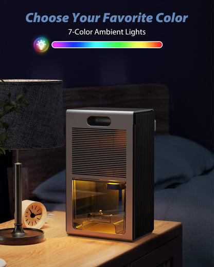Skiennix 95 OZ Dehumidifier - Quiet & Efficient for Home, Bedroom, Bathroom, RV | Auto Shut Off, 7 LED Colors