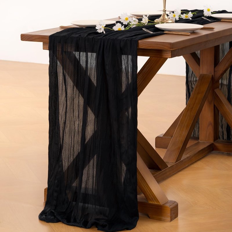 Socomi 3pcs Black Summer Cheesecloth Table Runner Boho Rustic Gauze 120 inch 10FT Cheese Cloth Sheer Runner for Wedding Party Baby Shower Birthday Home Decor Holiday Decorations