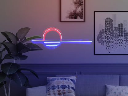 LED Decorative Lights USB Mountains Sunrise Sunset Led Neon Signs Home Decoration Wall Art Holiday Gift Brightness Adjustable 16.5''x11.8''