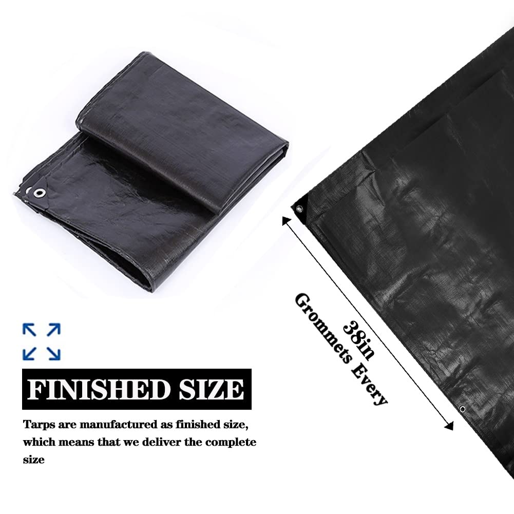 Tarps Heavy Duty Waterproof 24x36ft,TEZONG Black Tarp 12Mil Plastic Tarpaulin Outdoor Tarp Cover for Emergency Rain,Patio Furniture,Wood,Roof,Camping,Car,Pool