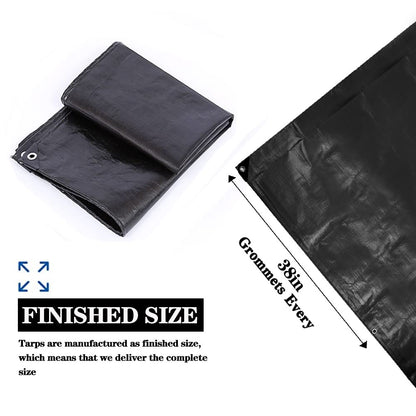 Tarps Heavy Duty Waterproof 24x36ft,TEZONG Black Tarp 12Mil Plastic Tarpaulin Outdoor Tarp Cover for Emergency Rain,Patio Furniture,Wood,Roof,Camping,Car,Pool