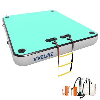 VVELIKE Inflatable Floating Dock, 5x6.6ft Floating Platform for Pool & Lake, Inflatable Dock for Yacht, Island Deck Raft with Non-Slip Surface, Boat Floating Mat for Outdoor