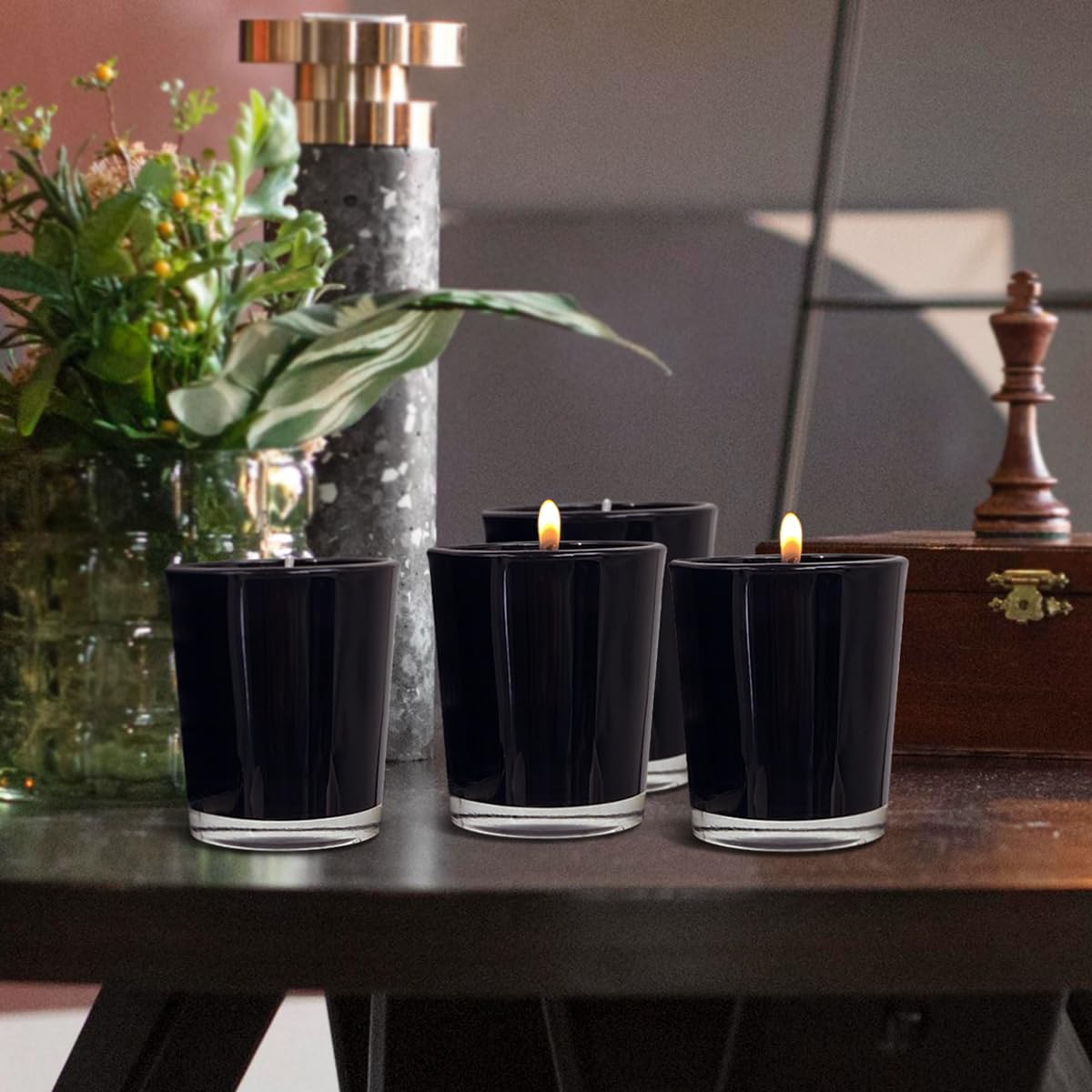 12 Pack Black Unscented Glass Filled Votive Candles, Soy Wax Candle Ideal Gifts for Spa Weddings Birthdays Holidays Party
