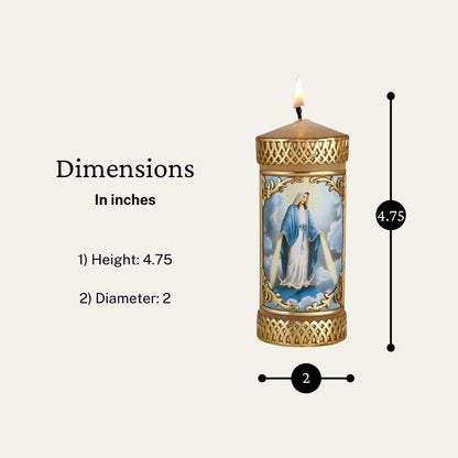 Needzo Hand Crafted Our Lady of Grace Catholic Prayer Candle, Unscented Decorative Candles for Devotional, Religious Gifts for Christian Families, 4.75 Inches