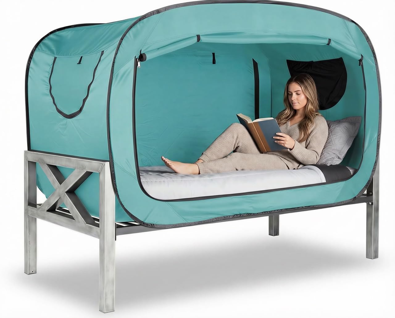 ANC POP Bed Tent Twin Bed Canopy Portable Dream Tent for Adult Indoor Sleeping Tents with 2 Doors Breathable Private Space Tents, Teal
