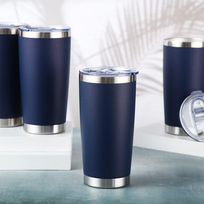 Sieral 36 Pack Stainless Steel Tumblers Bulk with Lids Double Wall Vacuum Insulated Coffee Cups Blank leakproof Powder Coated Tumblers for Engraving Wedding Graduation Party Favors(20 oz,Navy)