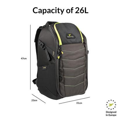 TORVOL - Quad PITSTOP Backpack V2, Compact FPV Drone Backpack for 2 Drones, Fits DJI Mini 3, Mini 4 Pro, DJI Neo, with Laptop Compartment, Waterproof Rain Cover, Black & Green, 25L