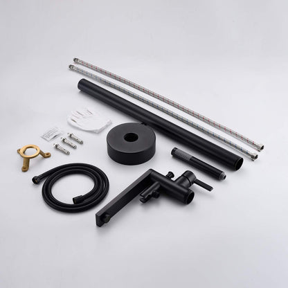 Wowkk Freestanding Bathtub Faucet Tub Filler Black Floor Mount Brass Single Handle Bathroom Faucets with Hand Shower