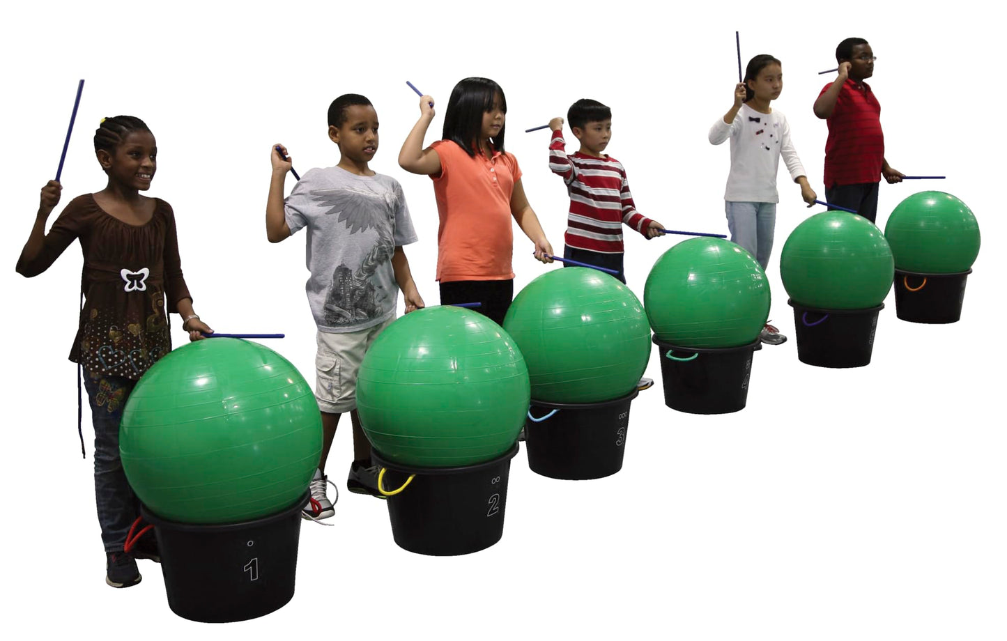 Sportime Drum-N-Store Buckets, 18 x 12 Inches, Black, Set of 6
