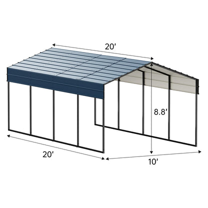 Metal Carport 10'x20'x8.8' Ft Heavy Duty Grey Galvanized Steel Roof Multi-Use Shelter Canopy with Metal Frame, Prefab Carport Garage for Cars, Boats, and Tractors