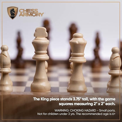 Chess Armory Wooden Chess Set – 17-Inch Large Chess Board with Felted Storage Box Extra Queens &amp Handcrafted Staunton Pieces
