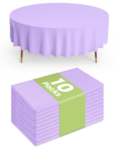 Pureegg Plastic Table Cloth Disposable 10 Pack, 84'' Round Table Cloths, Easter Party, Decorative Tablecloths, Round, Light Purple, Pastel, Plastic Cover, Leakproof & Sturdy, Lilac, Lavender