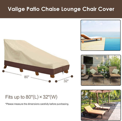 Vailge Waterproof Patio Chaise Lounge Cover - Heavy Duty UV Resistant Furniture Covers | 2 Pack, Medium, Beige & Brown