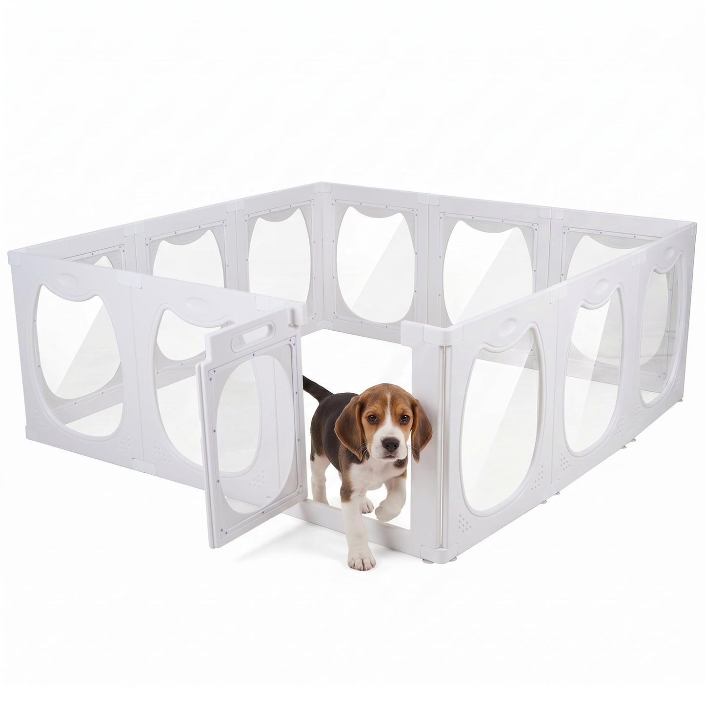 Homgava Clear PET Dog Playpen Indoor, 12-Panel Heavy-Duty Transparent Puppy Playpen, Modular Pet Fence Enclosure for Small Medium Dogs, Easy to Assemble (White, 24 Inch H, 12 Panels)