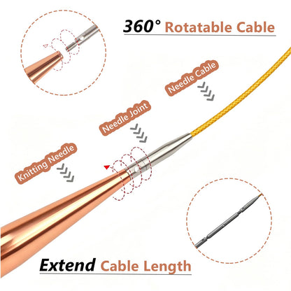 LYMIGER 13 Pairs Interchangeable Circular Knitting Needles Set, 4in Knitting Needles Set Aluminum 3-10mm with 20cm, 40cm, 60cm, 80cm, 100cm Rotatable Cables, Knitting Accessories and Case (Rose Gold)