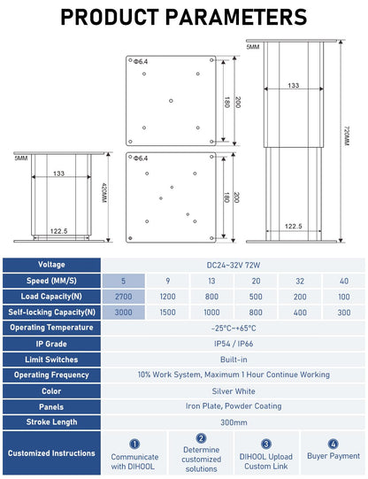 DIHOOL Electric Lifting Platform,600Lbs Capacity,16.54"- 28.35" Height Adjustable Table Leg